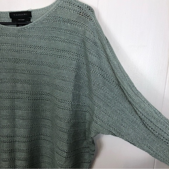 Tahari 100% Linen Knit Long Sleeve Blouse Sz M - Picture 3 of 6